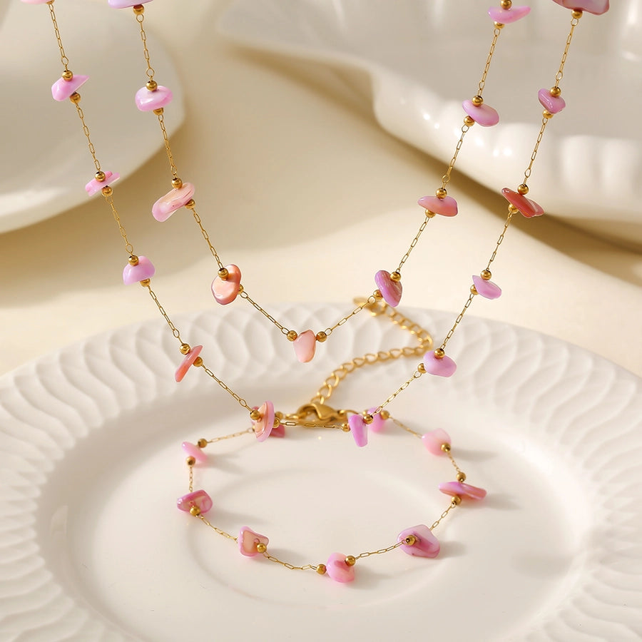 Geometric Natural Stone Necklace Bracelet Affordable Luxury Fashion Sense Stainless Steel Chain  Personalized Jewelry Suit