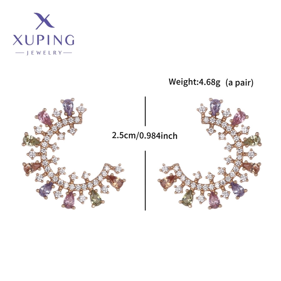 1 Pair Elegant C Shape Plating Copper Artificial Gemstones 18K Gold Plated Ear Studs