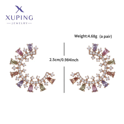 1 Pair Elegant C Shape Plating Copper Artificial Gemstones 18K Gold Plated Ear Studs