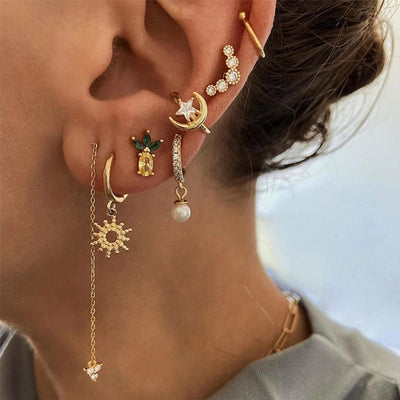 1 Pair Elegant Lady Geometric Copper Zircon 24K Gold Plated Ear Studs