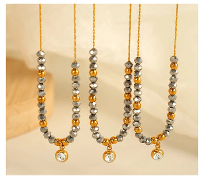 Jewelry IG Style Vintage Style French Style Round 304 Stainless Steel 18K Gold Plated Beaded Polishing Pendant Necklace