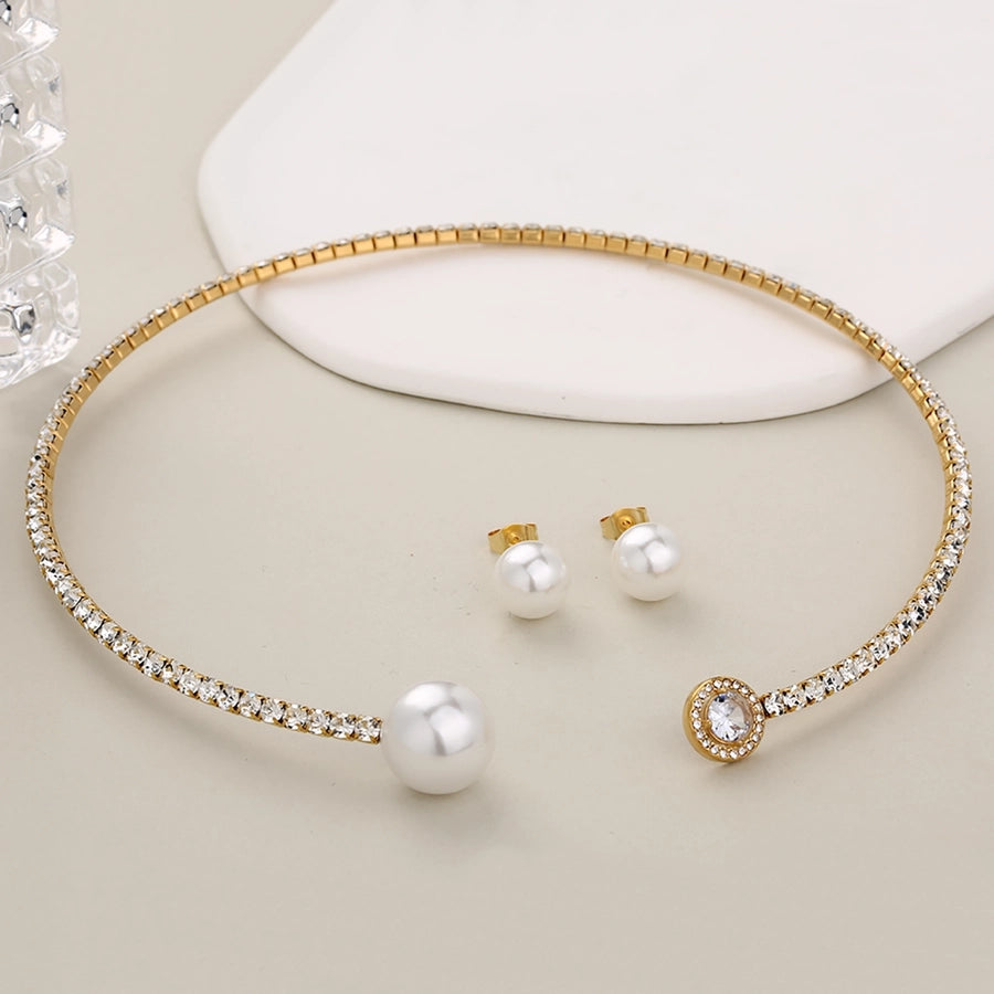 Jewelry Glam Luxurious Shiny Circle Square Heart Shape 304 Stainless Steel Imitation Pearl Rhinestone Jewelry Set