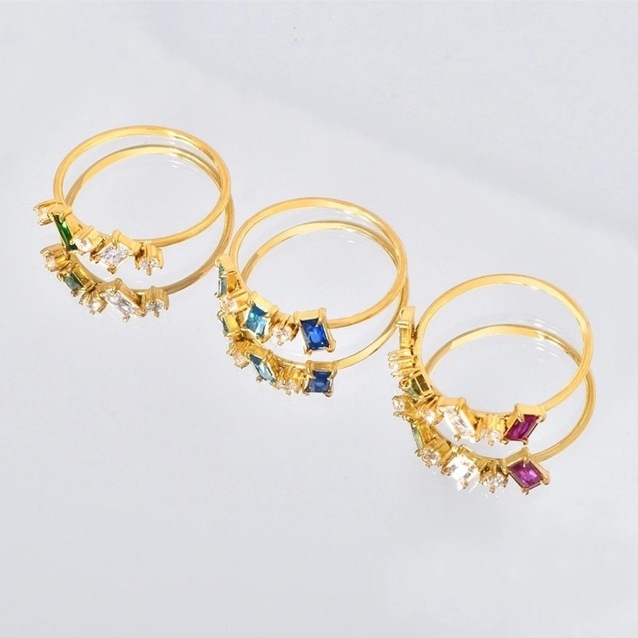 Jewelry Elegant Geometric Solid Color 304 Stainless Steel Rhinestones 18K Gold Plated Inlay Rings