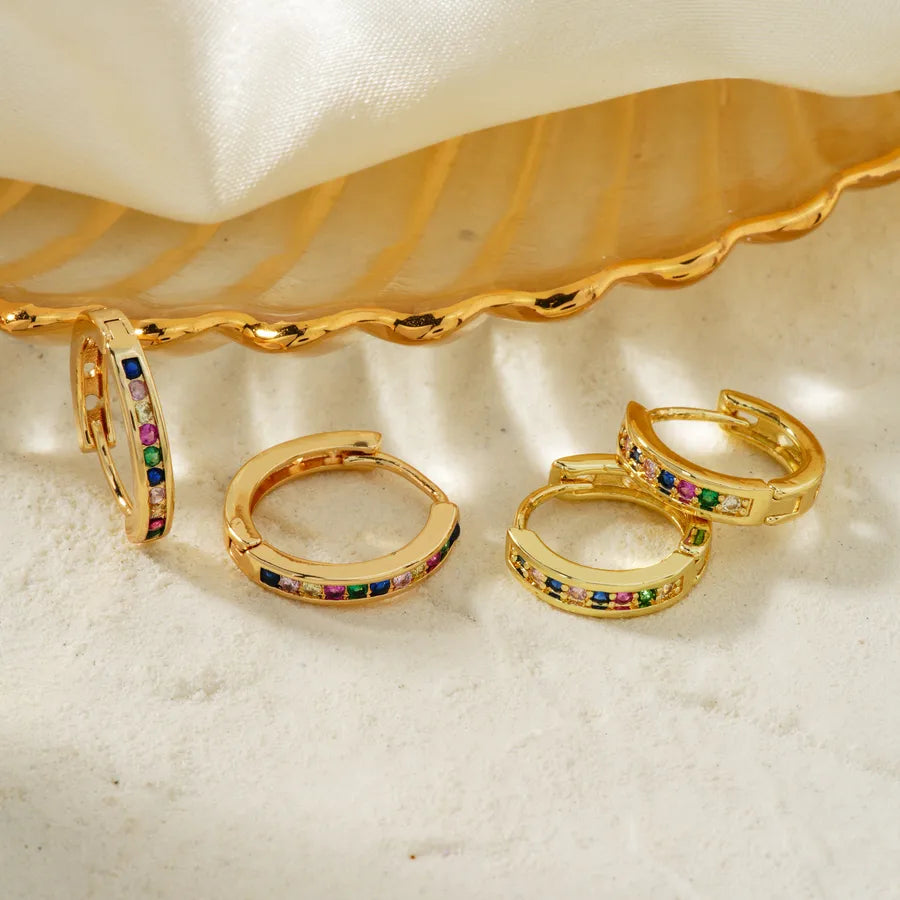 1 Pair Elegant Shiny Round Inlay Copper Zircon K Gold Plated Earrings