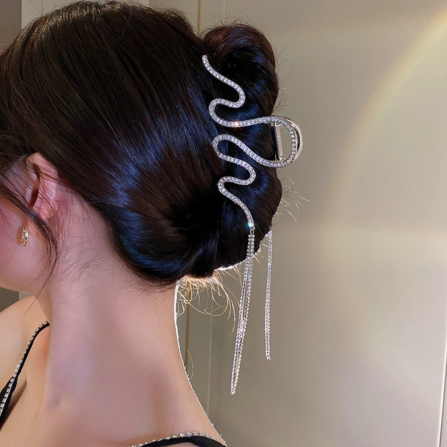 elegant geometric copper tassel rhinestones hair claws 1 piece