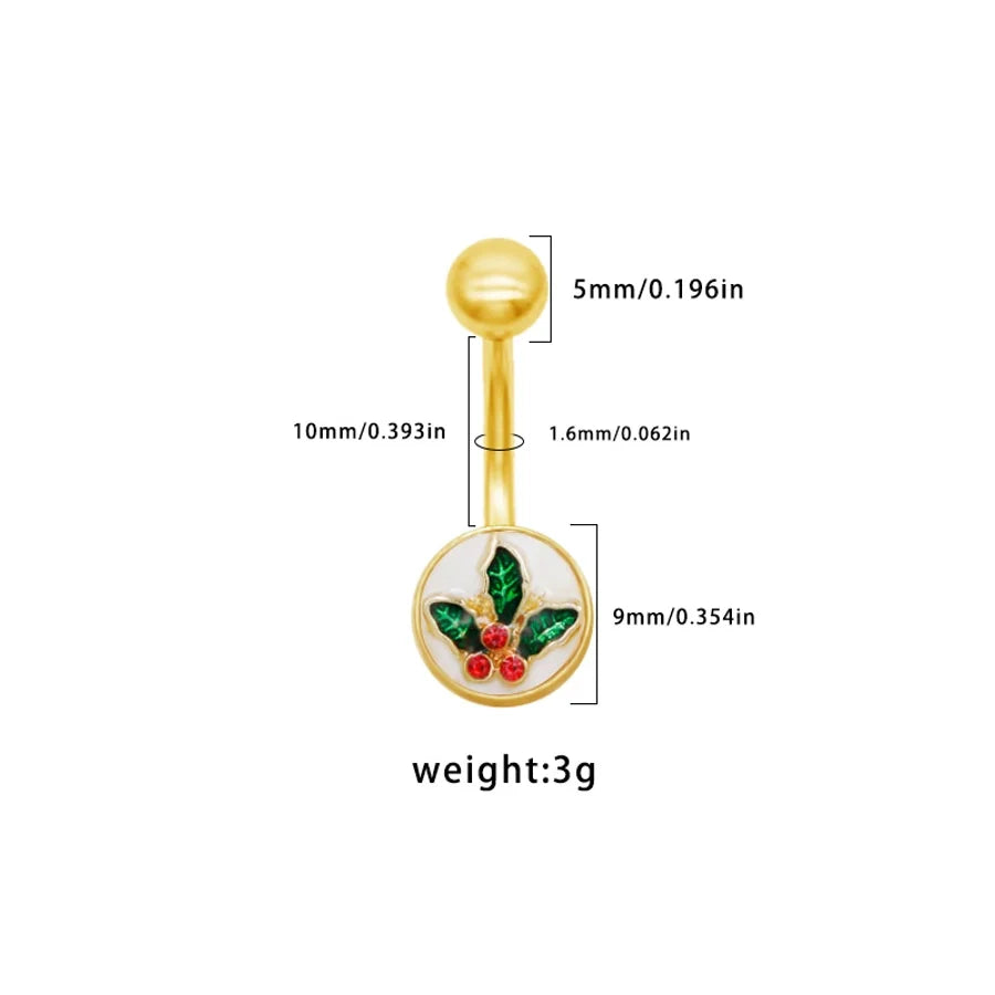 1 Piece Belly Rings Punk Simple Style Artistic Maple Leaf Rose 316 Stainless Steel  Alloy Epoxy Acrylic Rhinestones 18K Gold Plated