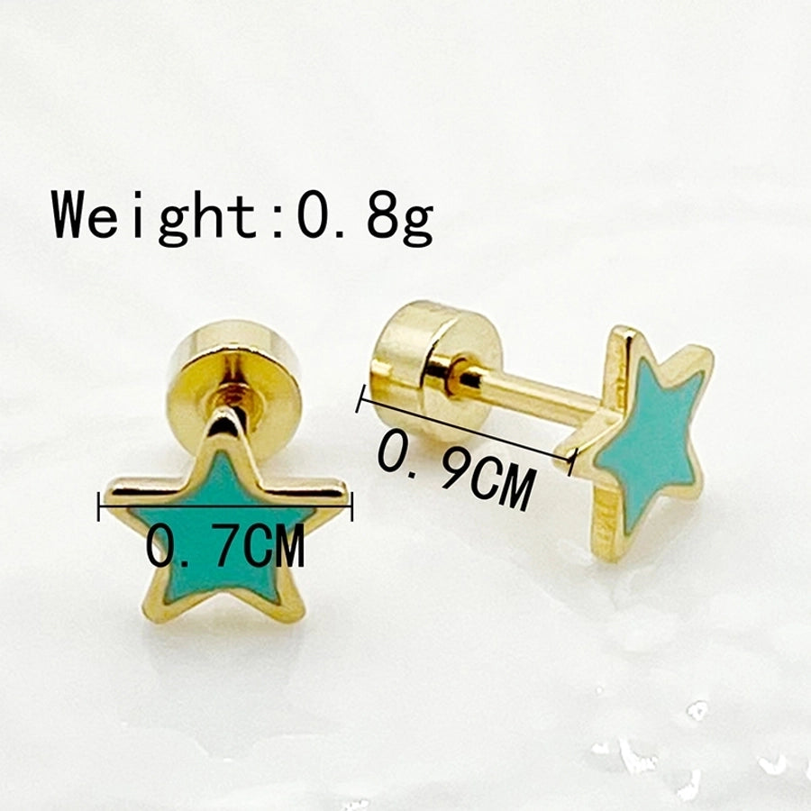 1 Pair Elegant Cute Artistic C Shape Pentagram Flower Enamel Inlay 304 Stainless Steel Zircon 14K Gold Plated Ear Studs