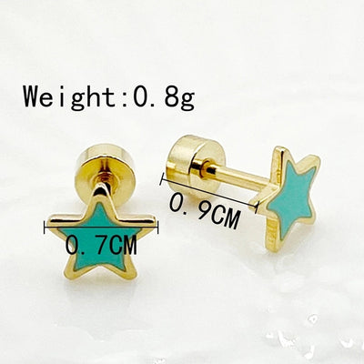 1 Pair Elegant Cute Artistic C Shape Pentagram Flower Enamel Inlay 304 Stainless Steel Zircon 14K Gold Plated Ear Studs