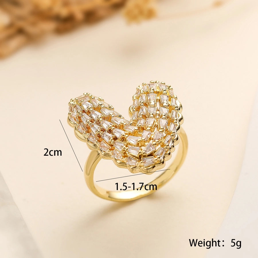 Copper Plating Heart Shape Zircon Open Rings