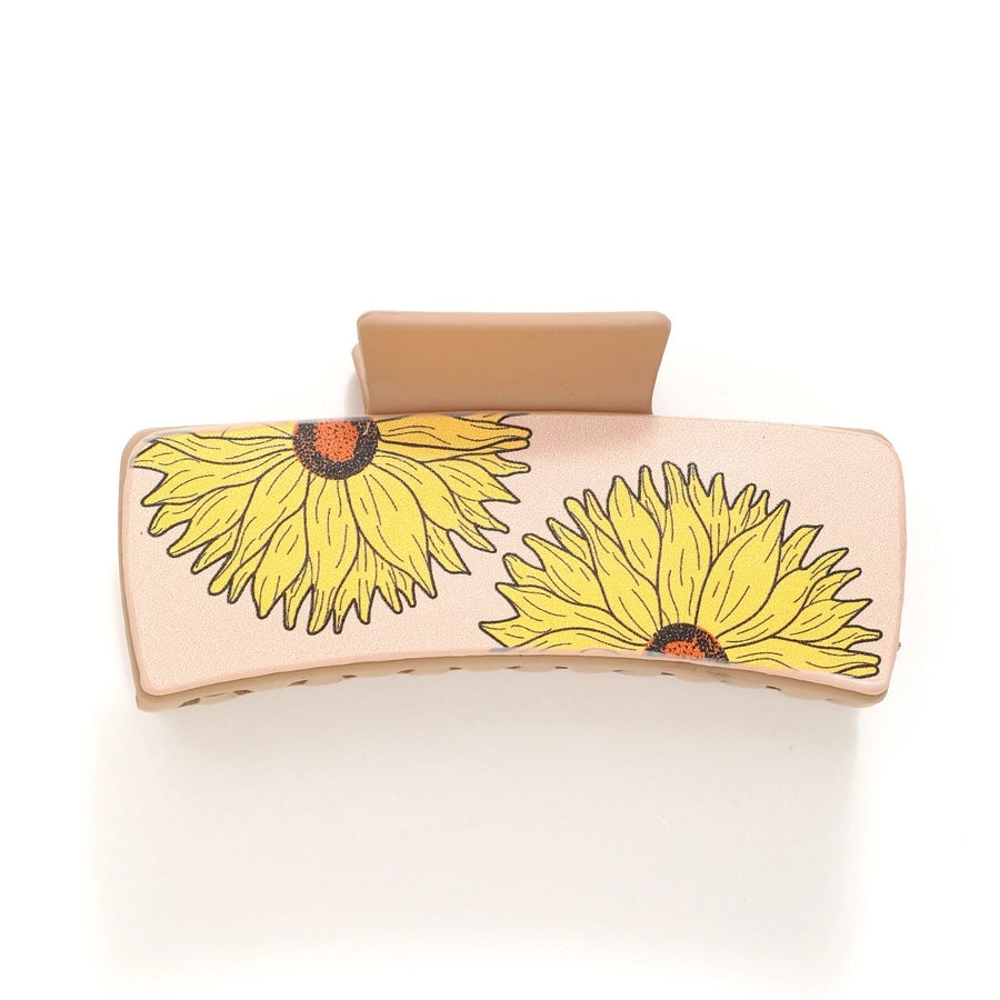 retro color block plastic resin printing hair claws