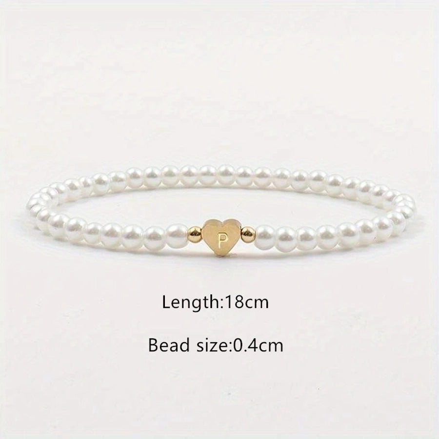 Elegant Simple Style Letter Heart Shape 304 Stainless Steel Artificial Pearl Bracelets In Bulk