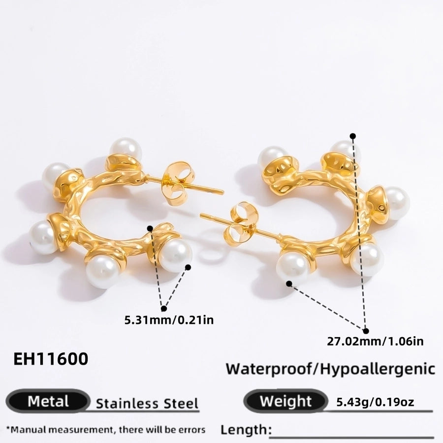 1 Pair Elegant Solid Color Plating Inlay 304 Stainless Steel Pearl 18K Gold Plated Earrings Ear Studs