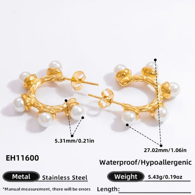 1 Pair Elegant Solid Color Plating Inlay 304 Stainless Steel Pearl 18K Gold Plated Earrings Ear Studs