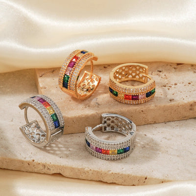 1 Pair Simple Style Cool Style Shiny Geometric Inlay Copper Zircon K Gold Plated Rhodium Plated Earrings