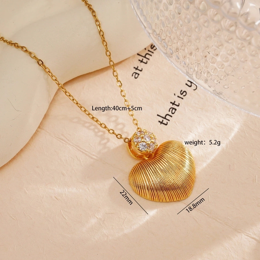 Jewelry Simple Style Heart Shape 304 Stainless Steel Copper Zircon Gold Plated Plating Inlay Pendant Necklace