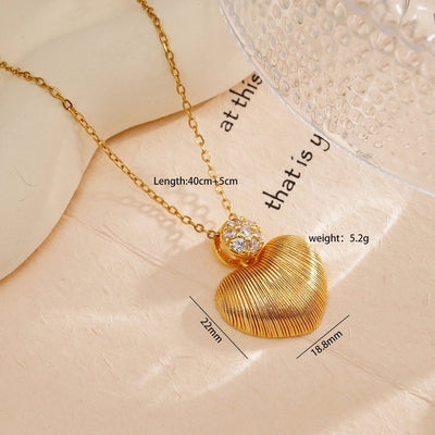 Jewelry Simple Style Heart Shape 304 Stainless Steel Copper Zircon Gold Plated Plating Inlay Pendant Necklace