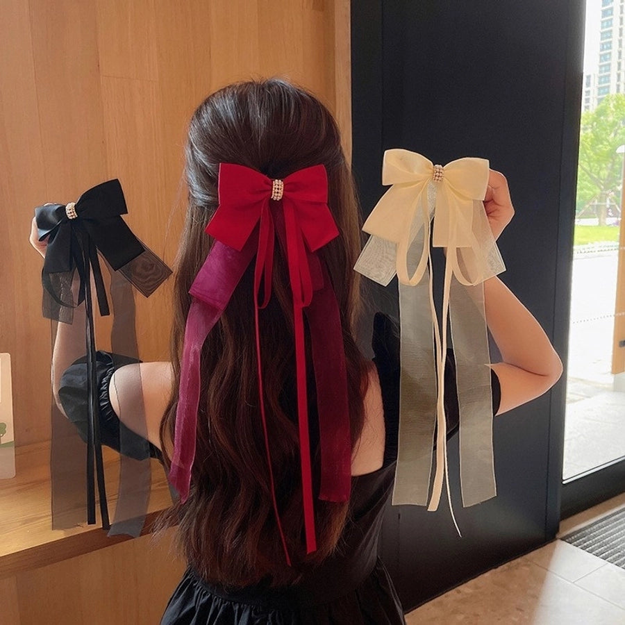 women's casual sweet commute bow knot fabric gauze hair clip