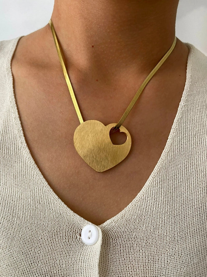 Jewelry Retro Exaggerated Heart Shape Butterfly 316L Stainless Steel  18K Gold Plated Pendant Necklace