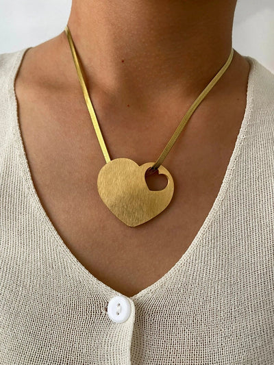 Jewelry Retro Exaggerated Heart Shape Butterfly 316L Stainless Steel  18K Gold Plated Pendant Necklace