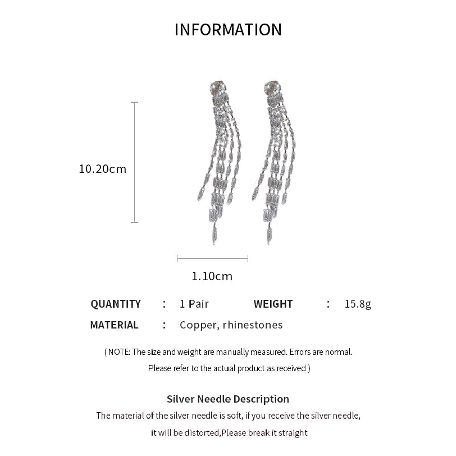 1 Pair Elegant Lady Geometric Tassel Copper Rhinestones Drop Earrings