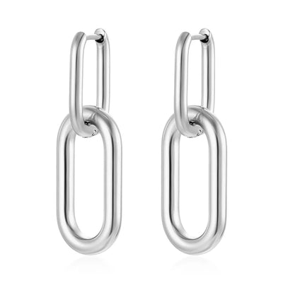 1 Pair IG Style Oval Mixed Metal 304 Stainless Steel Drop Earrings