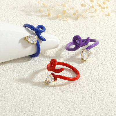 Copper Enamel Inlay Snake Zircon Open Rings