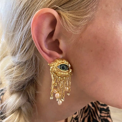 Devil Eye Earrings Evil Eye Earrings Evil Eye ring personality tassel Eye ear clip ear studs