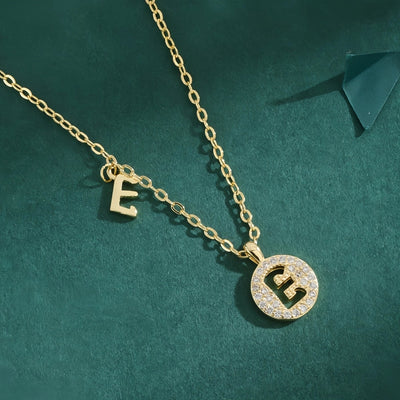 Copper 18K Gold Plated Inlay Letter Zircon Pendant Necklace