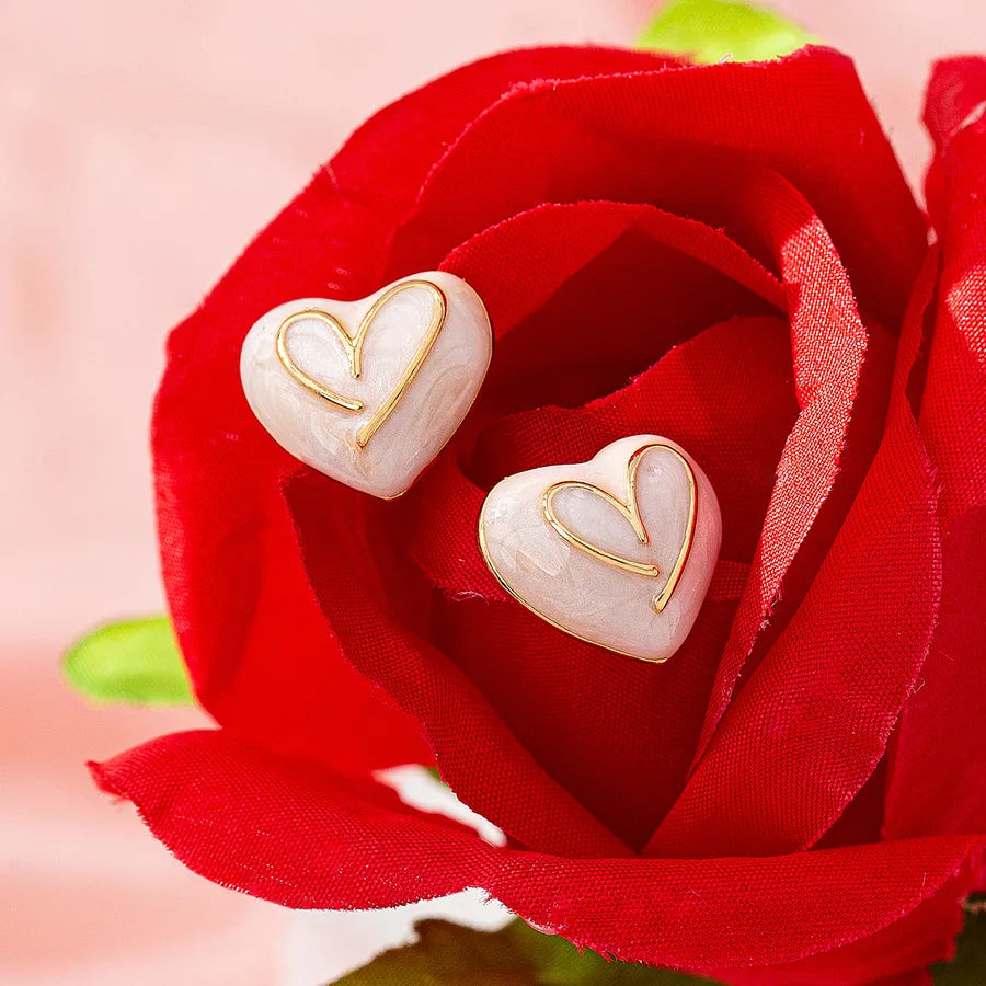 1 Set 1 Pair Elegant Sweet Heart Shape Zinc alloy Ear Studs