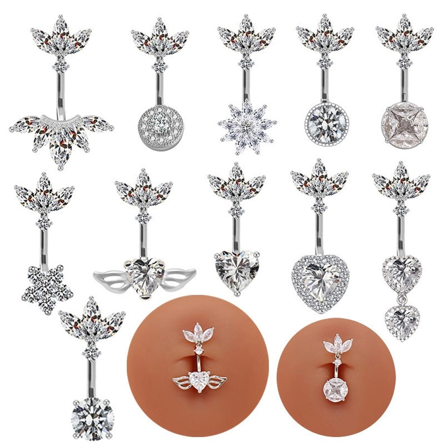 1 Piece Belly Rings Hip-Hop Sexy Heart Shape 316 Stainless Steel  Copper Plating Zircon White Gold Plated Gold Plated