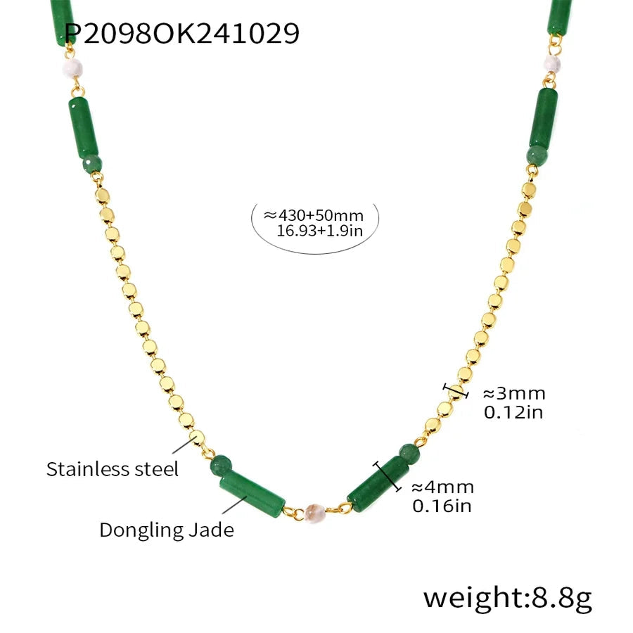 Jewelry Elegant Vacation chain 304 Stainless Steel Aventurine 18K Gold Plated Beaded Necklace