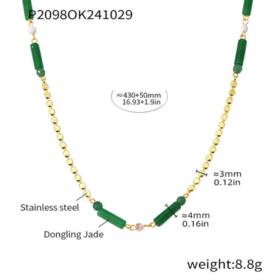 Jewelry Elegant Vacation chain 304 Stainless Steel Aventurine 18K Gold Plated Beaded Necklace