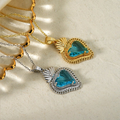 304 Stainless Steel Copper K Gold Plated Three-dimensional Inlay Heart Shape Strawberry Glass Pendant Necklace