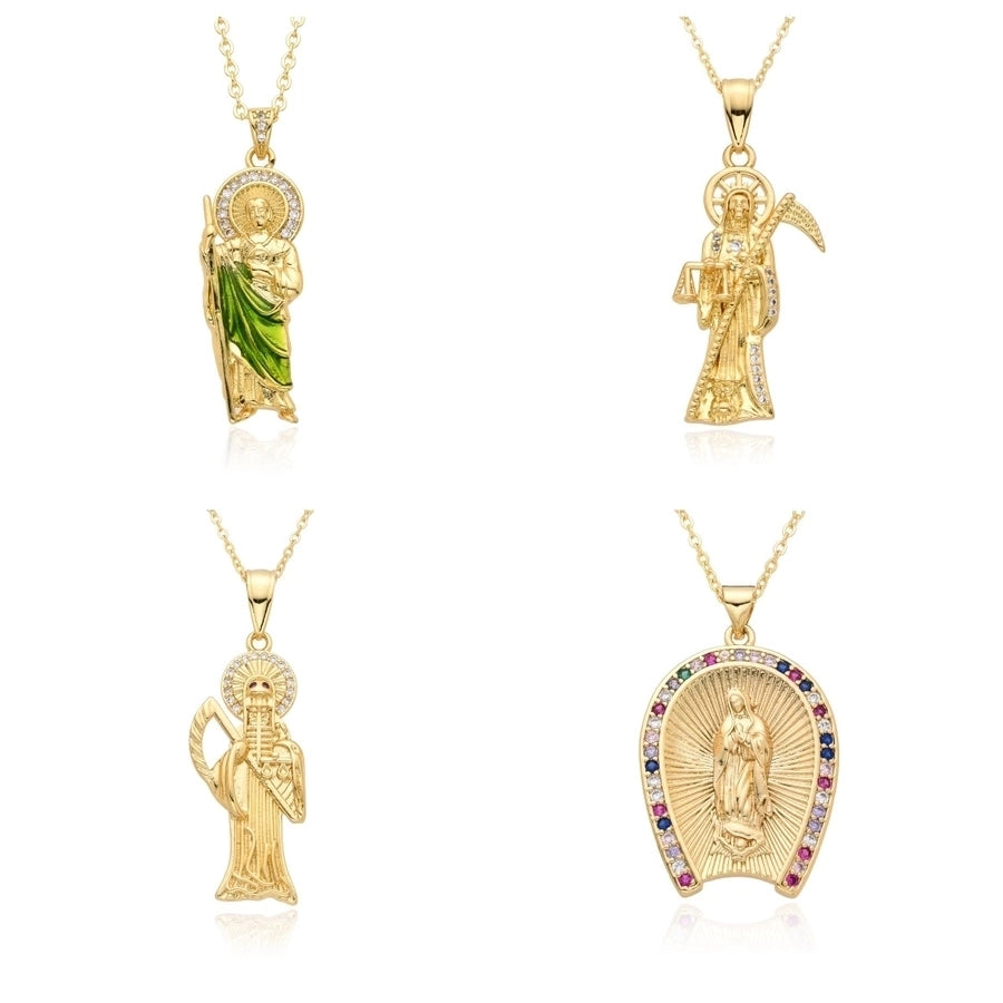 Copper Inlay Human Virgin Mary Zircon Pendant Necklace