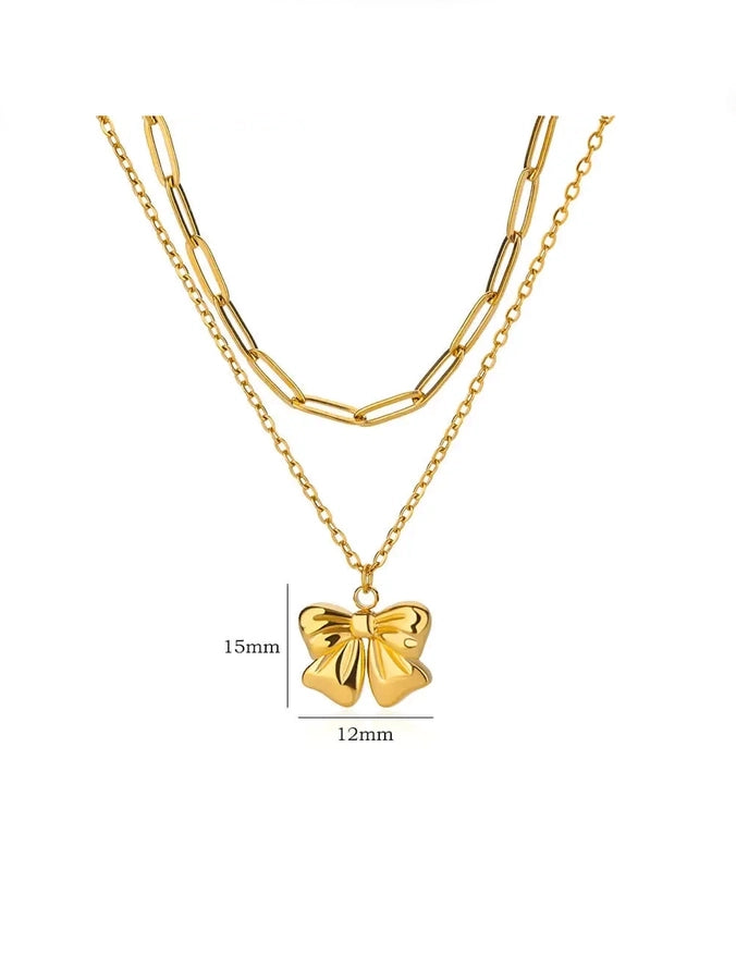 Jewelry Elegant Streetwear Bow Knot 304 Stainless Steel Plating Double Layer Necklaces