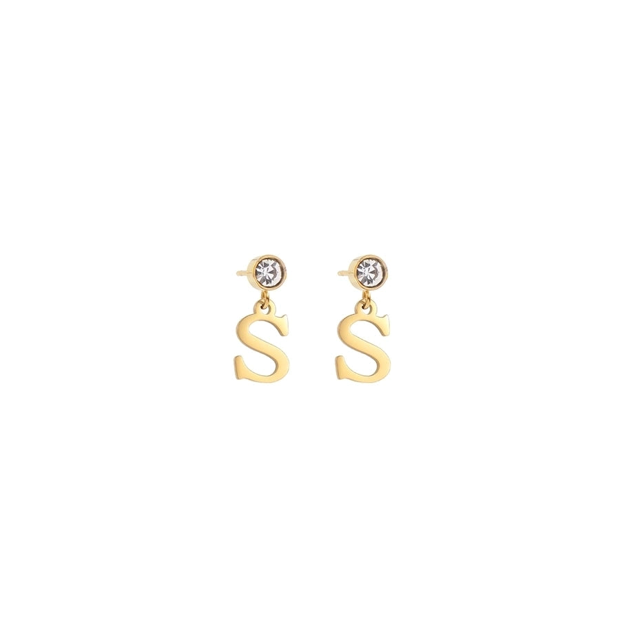 1 Pair Casual Simple Style Classic Style Letter Inlay 201 Stainless Steel 304 Stainless Steel Zircon Drop Earrings