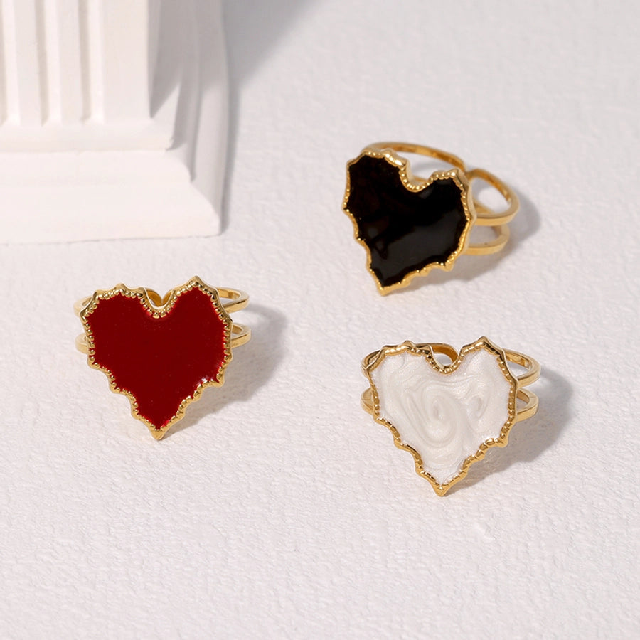 Jewelry Cute Vintage Style Simple Style Heart Shape 304 Stainless Steel 18K Gold Plated Enamel Stainless Steel Rings
