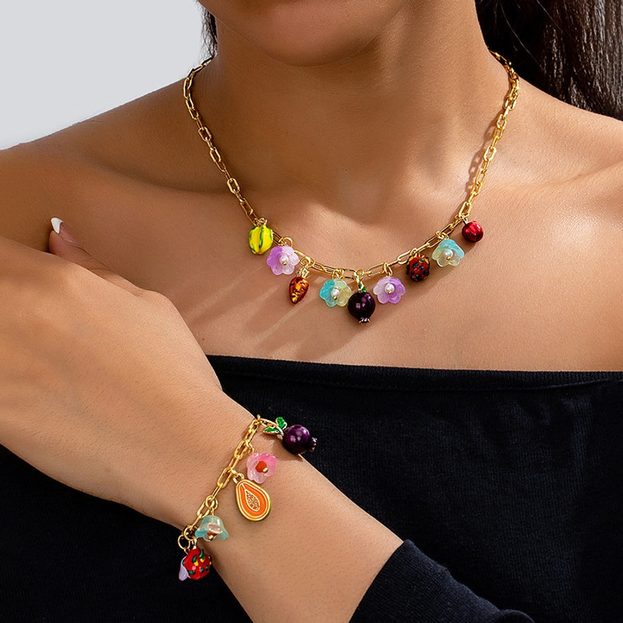 Jewelry IG Style Sweet Fruit Flower Copper Irregular Bracelets Necklace