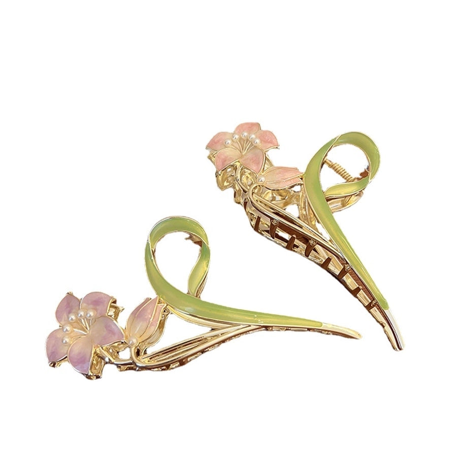sweet flower alloy plating inlay artificial pearls hair claws