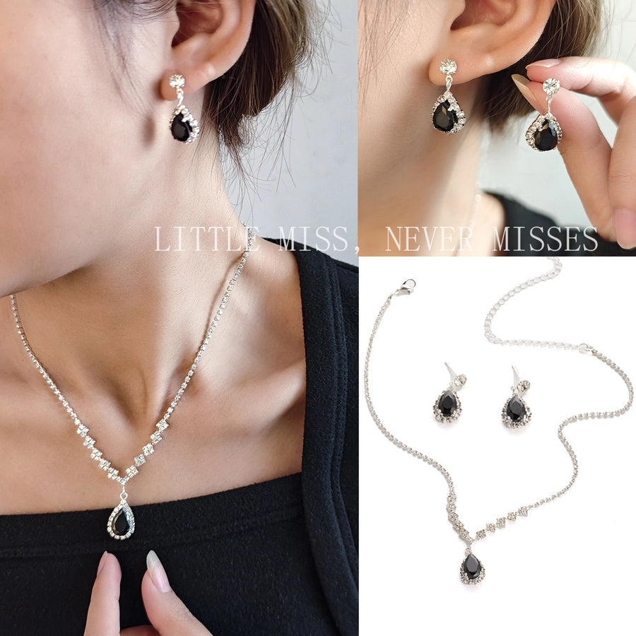 Jewelry Lady Streetwear Water Droplets Copper Earrings Necklace Jewelry Set