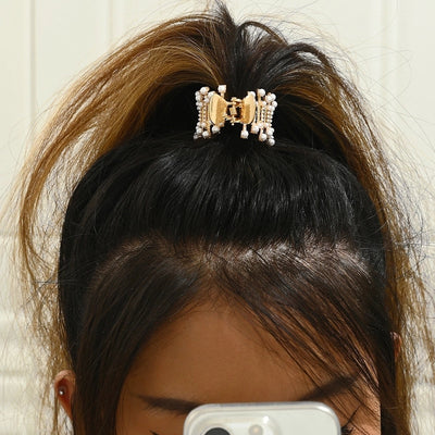 Pearl Diamond-Embedded High Ponytail Grip Anti-Collapse Fixed Gadget Ponytail Clip Barrettes Female Summer Bun Claw Clip Hairpin