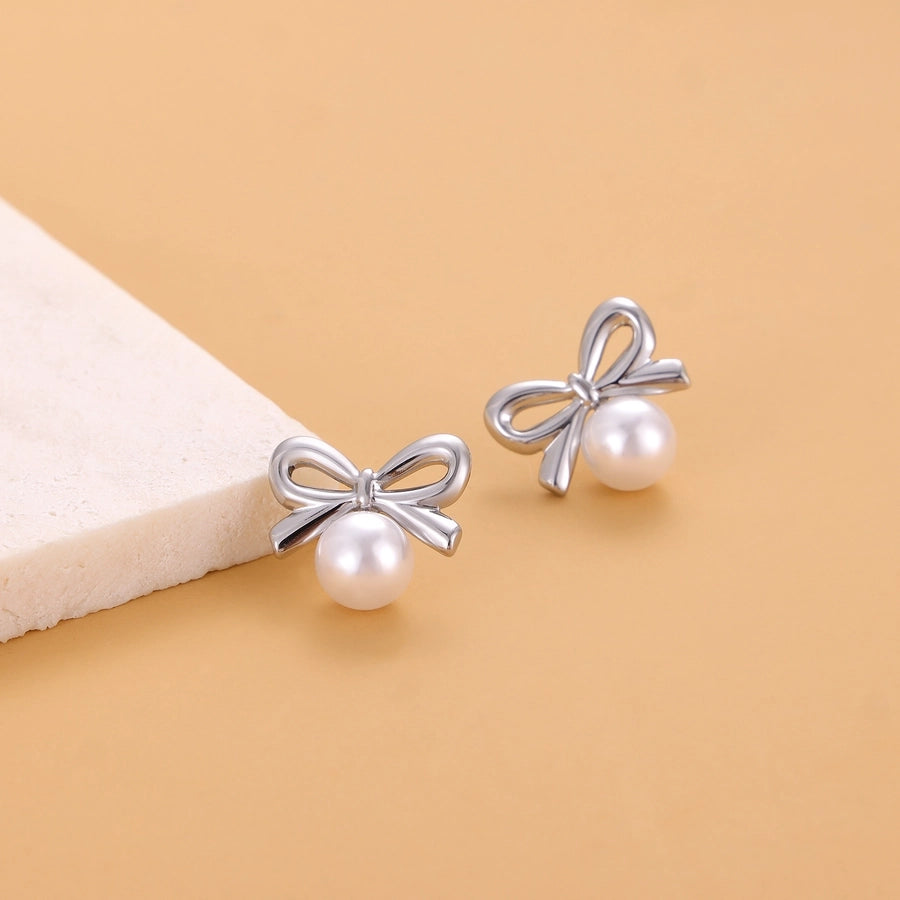 1 Pair Simple Style Bow Knot 304 Stainless Steel 18K Gold Plated Earrings