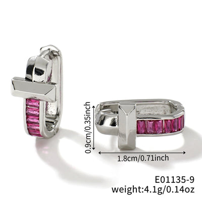 1 Pair Elegant Simple Style Shiny Geometric Inlay Copper Glass K Gold Plated Rhodium Plated Ear clip