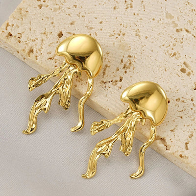 1 Pair Marine Style Animal Jellyfish Polishing Titanium Steel Ear Studs
