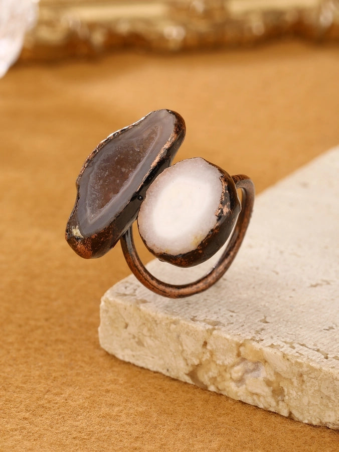 Gem Stone Copper Asymmetrical Inlay Geometric Gem Argyle Natural Stone Gem Crystal Open Rings