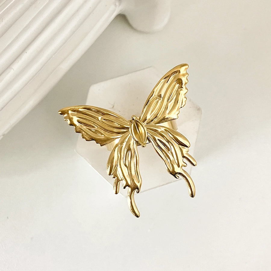 Jewelry Casual Retro Sun Swirl Pattern Butterfly 304 Stainless Steel 14K Gold Plated Open Rings