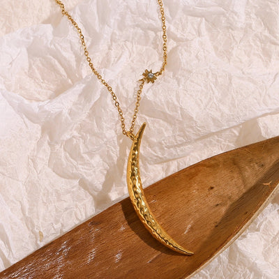 Jewelry Retro Star Moon 304 Stainless Steel Rhinestones 18K Gold Plated Plating Inlay Pendant Necklace