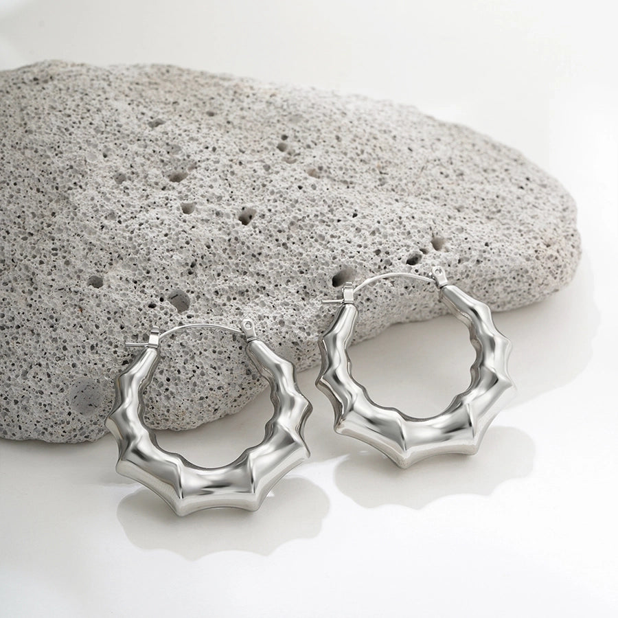 1 Pair Classical Bamboo Joint 304 Stainless Steel Hoop Earrings