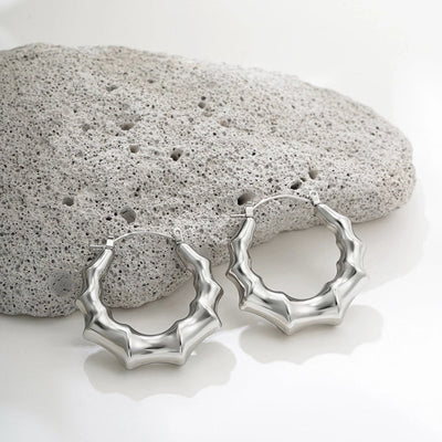 1 Pair Classical Bamboo Joint 304 Stainless Steel Hoop Earrings