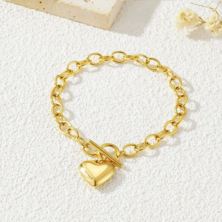 Jewelry Simple Style Classic Style Heart Shape 304 Stainless Steel Gold Plated Bracelets Necklace